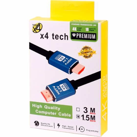 1.5 کابل X4Tech HDMI v2.0 4K 1.5m - Image 1